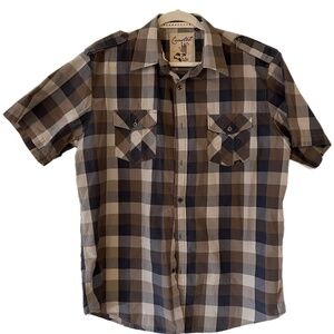 Plaid button front Surfer Coastal Huntington Beach Classic Mens Shirt